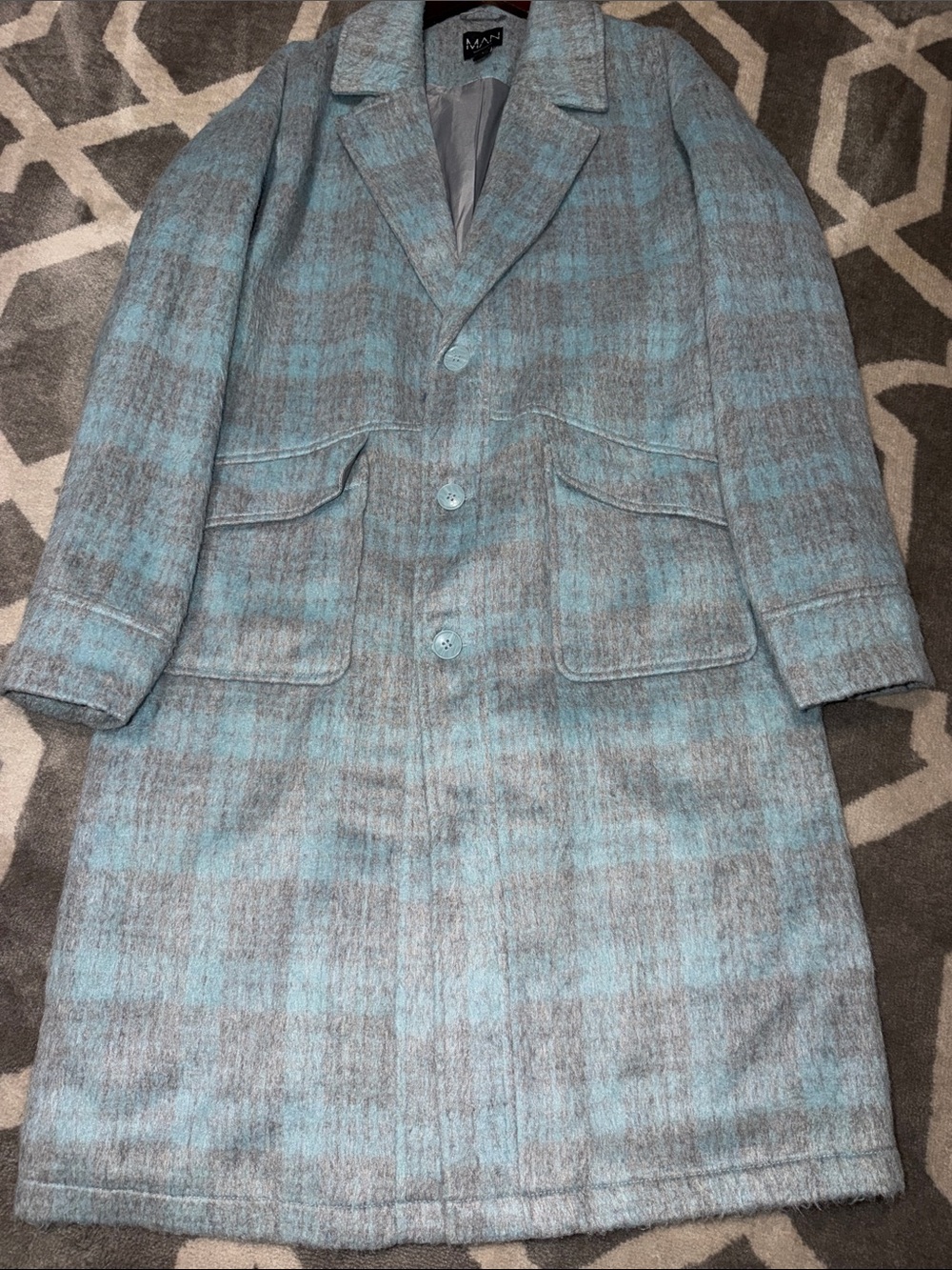 Men’s large plaid wooly overcoat worn once 44R